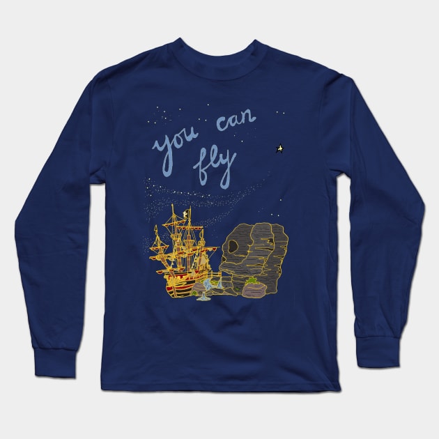 Peter Pan - You Can Fly Long Sleeve T-Shirt by JennyGreneIllustration